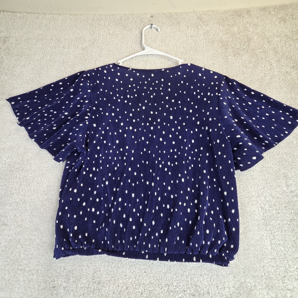 ASTR Wrap Crop‎ Top Women's M Blue Polka Dot Flutter Sleeve Cottage Fairy Core - Picture 2 of 7